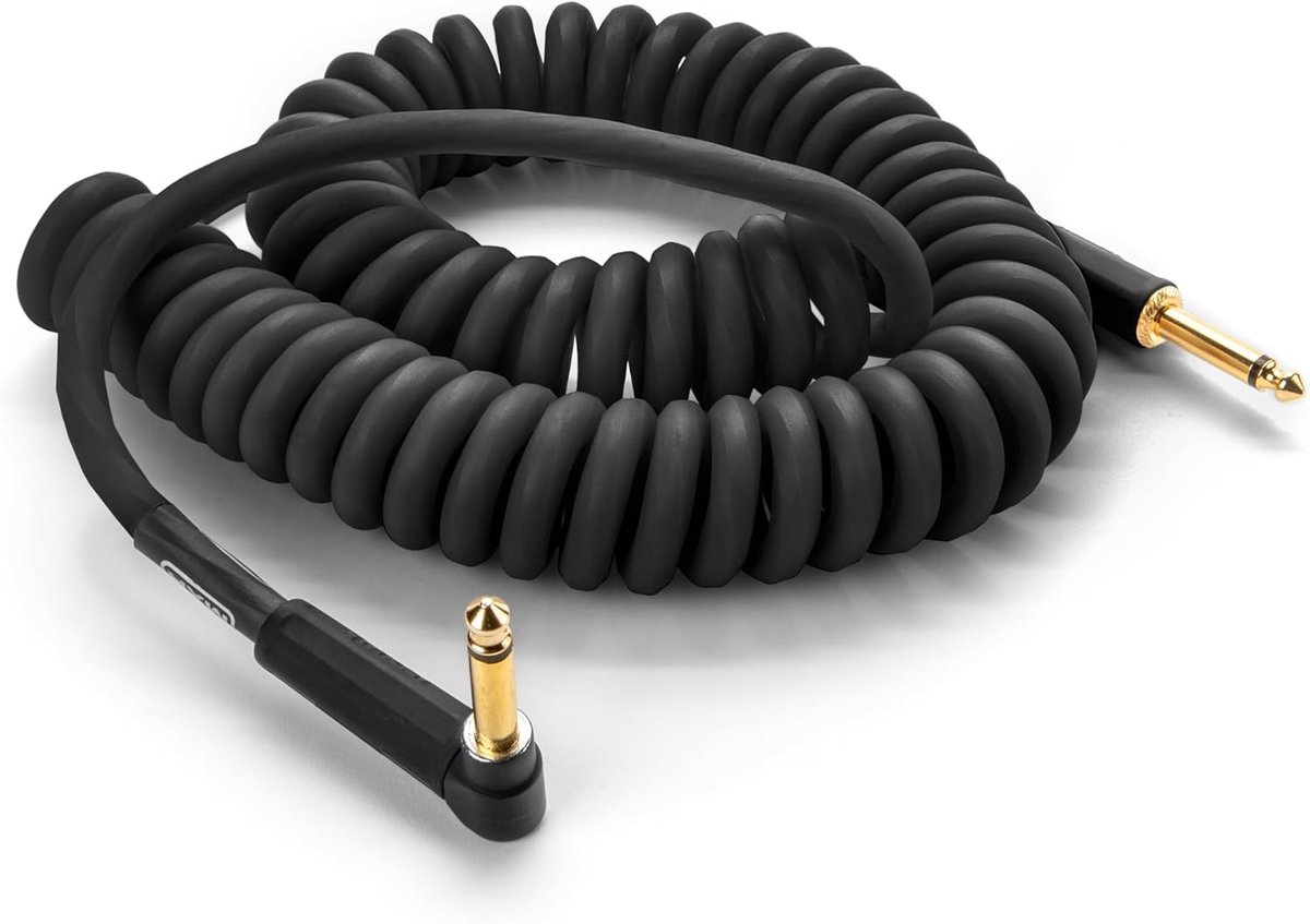 MXR Coil Cable - Spiraalvormige Instrumentkabel - 4.5 Meter Uitgerekt - Jack Recht naar Jack Haaks - OFC Geleiders - Zwart - Gitaar en Bas
