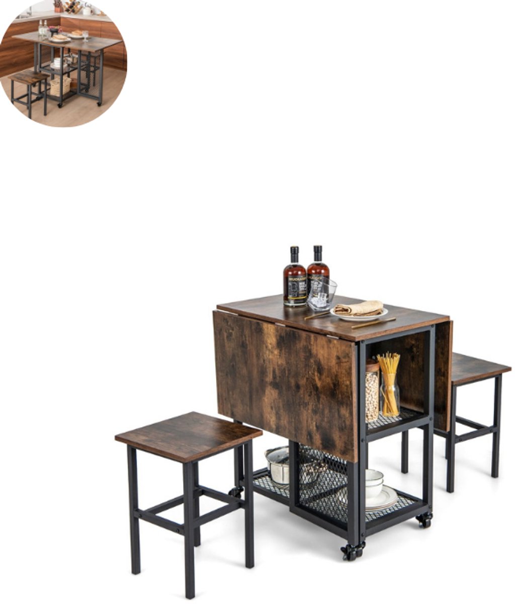 Bartafel keuken - Bartafel Set - Barkruk - Barstoel - keukenstoel - Voetsteun - Bruin + Zwart
