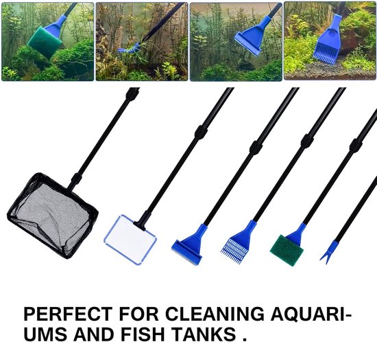Fish Tank Rake 9 in 1 Aquarium Cleaning Tool Kit - Fish Net - Gravel Rake - Plant Fork ...