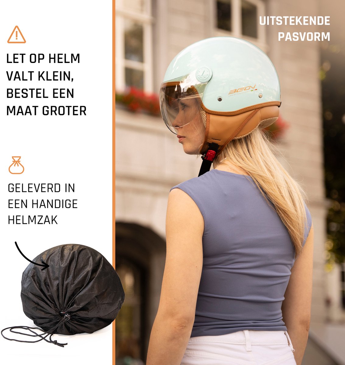 BEON Design Luxe Scooterhelm - Mint Groen - L - Jethelm met Vizier - Motorhelm - Geschikt voor Vespa, Scooter, Brommer, Motor en Snorfiets – foto 2