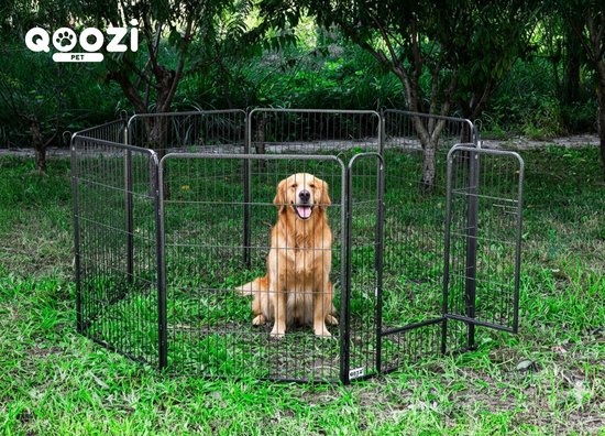 Qoozi Pet Hondenren – 8 Panelen Speelren / Puppyren – 80x100 cm per paneel – Extra Hoog – Stevig Metaal – Opvouwbaar & Uitbreidbaar – 18,15 kg – Voor Binnen & Buiten – QZ1121533