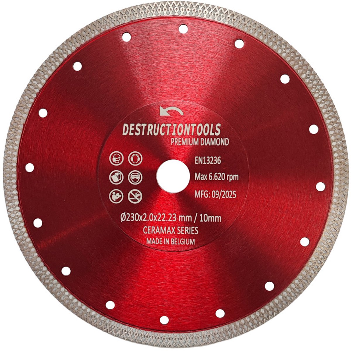 Destructiontools diamant zaagblad 230mm - voor keramische en harde tegels - haakse slijper - droog snijden - asgat 22,23mm | CeraMax Series