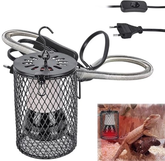 E27 3 in 1 Pet Ceramic Heating Lamp Heater Holder Heat Lamp Reptiles Infrared Heat Lamp House Band Lamp Warmer with Anti-Warm Holder for Snake Lizard Turtle and More (EU