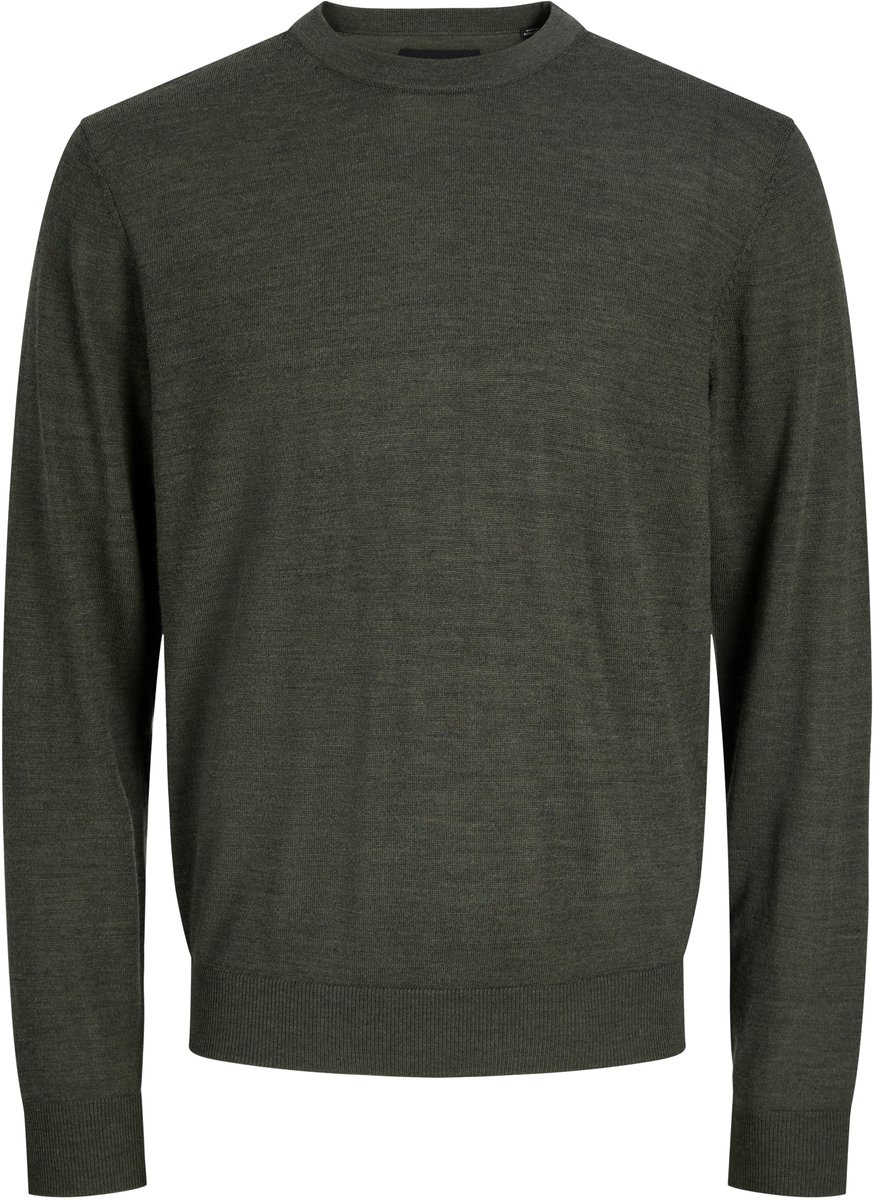 JACK & JONES Merino knit crew neck slim fit - heren pullover wol met O-hals - groen (rosin melange)