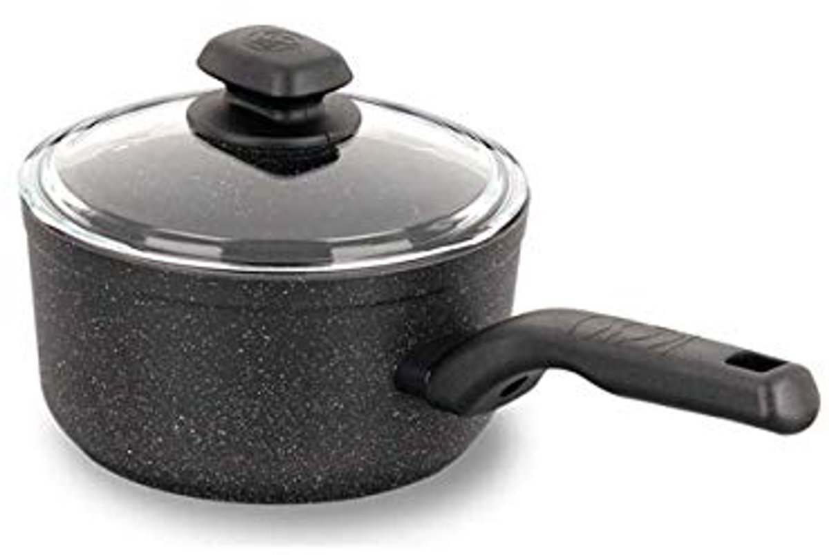 Sauteerpan met glazen deksel - Zwart graniet - 18cm - 2L