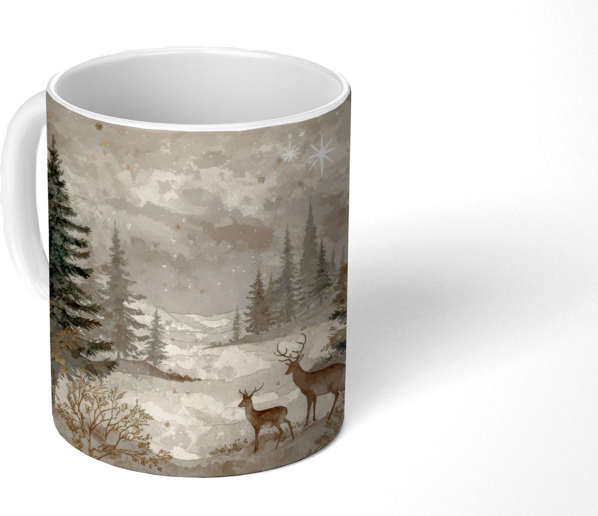 Mok - Koffiemok - Bos - Herten - Winter - Sneeuw - Mokken - 350 ML - Beker - Koffiemokken - Theemok