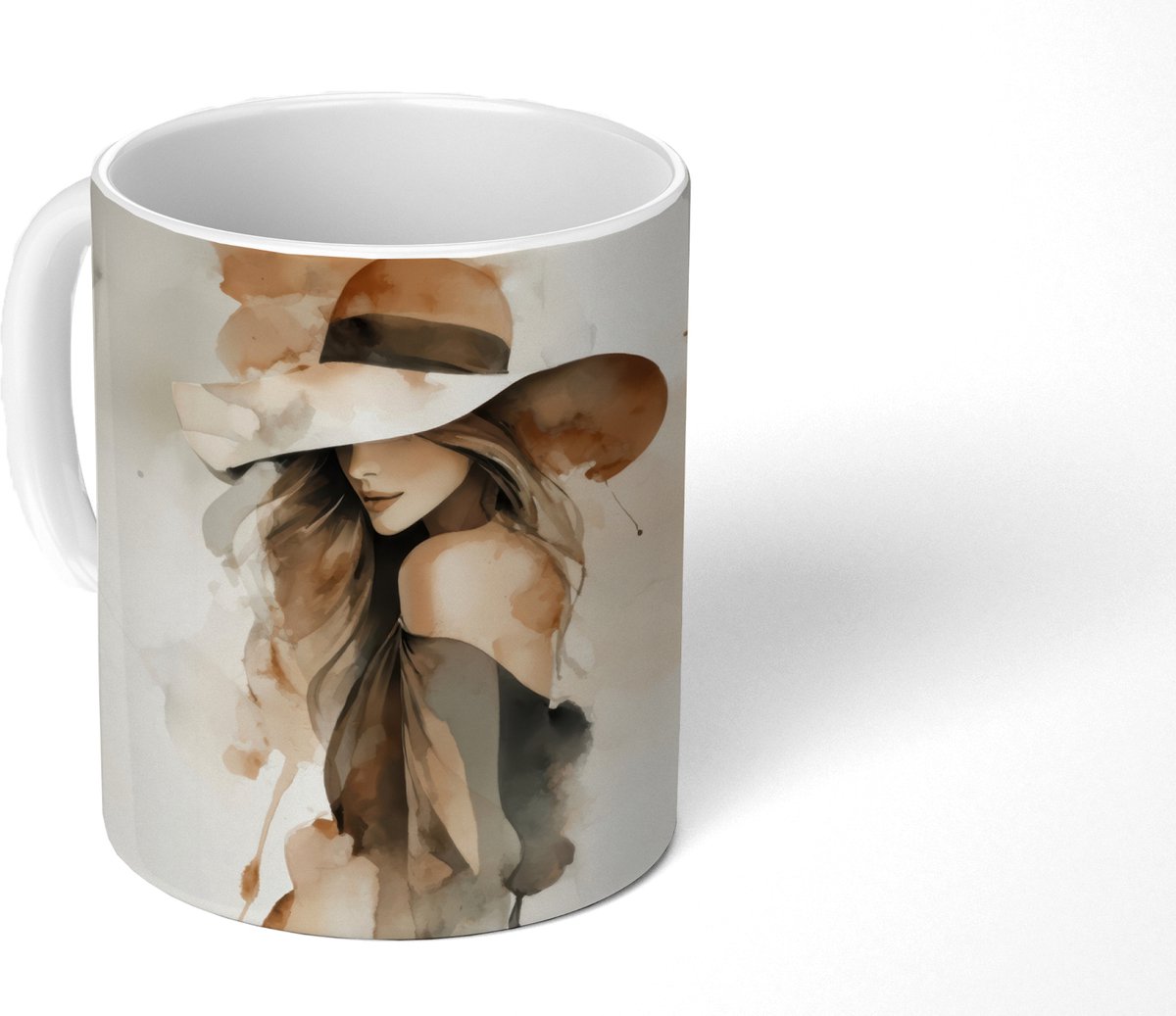 Mok - Koffiemok - Mysterieus - Vrouw - Sepia - Mokken - 350 ML - Beker - Koffiemokken - Theemok