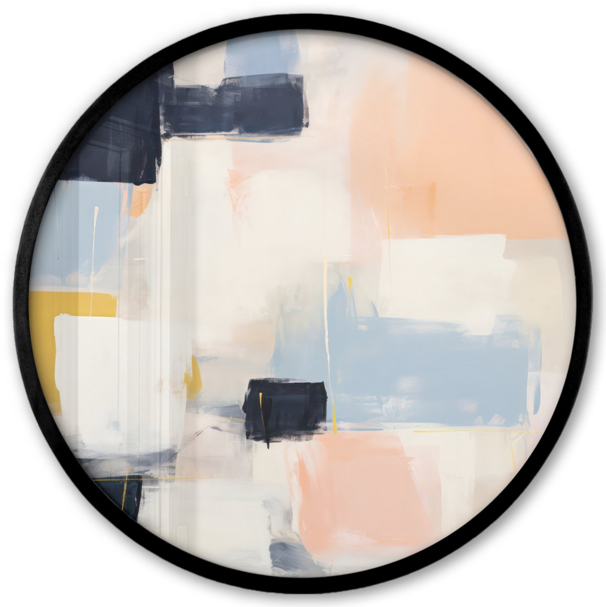 FrameYourWall Poster in lijst Rond - Fotolijst 40x40 cm - Posters - Kunst - Wit - Abstract - Modern - Ronde posterlijst zwart - Decoratie - Wanddecoratie woonkamer - Muurdecoratie slaapkamer Kleur - Hokjes