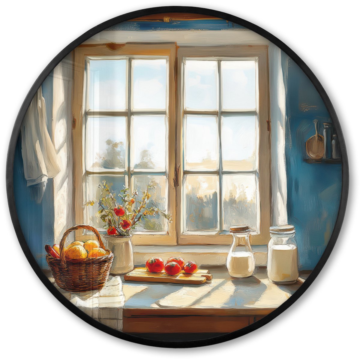 FrameYourWall Poster in lijst Rond - Fotolijst 60x60 cm - Posters - Stilleven - Keuken - Doorkijk - Vintage - Ronde posterlijst zwart - Decoratie - Wanddecoratie woonkamer - Muurdecoratie slaapkamer