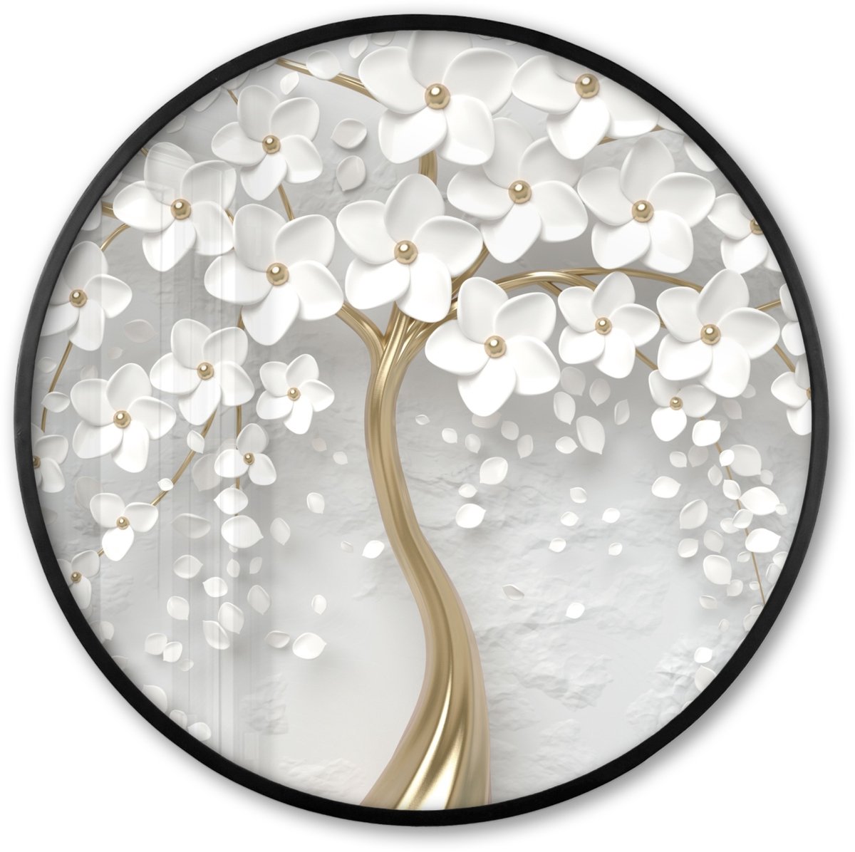 FrameYourWall Poster in lijst Rond - Fotolijst 60x60 cm - Posters - Boom - Wit - Abstract - Bloem - Goud - Ronde posterlijst zwart - Decoratie - Wanddecoratie woonkamer - Muurdecoratie slaapkamer
