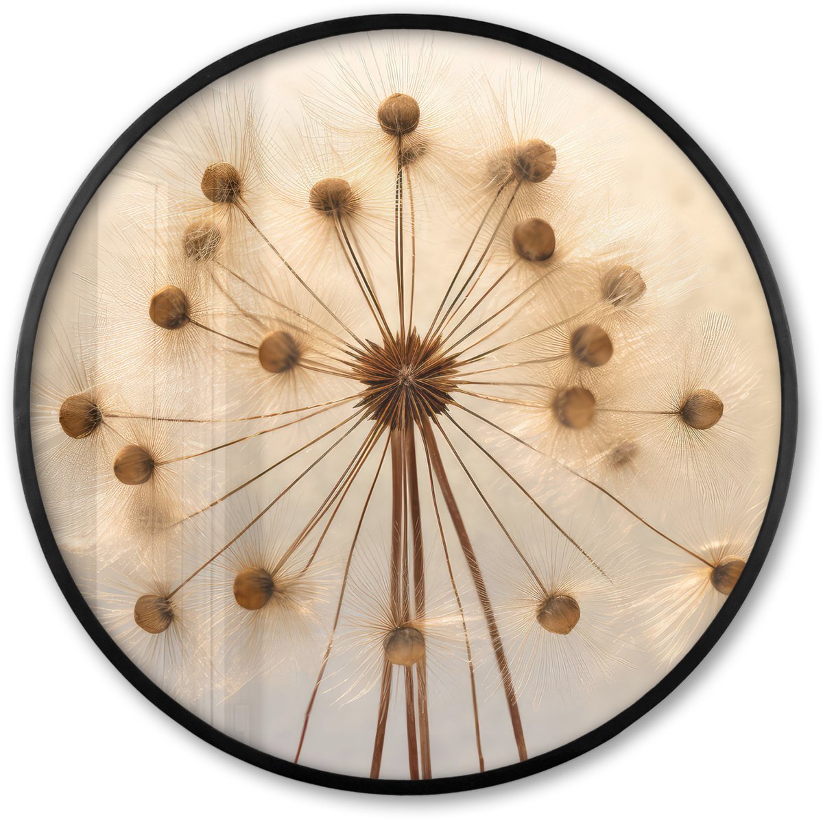 FrameYourWall Poster in lijst Rond - Fotolijst 80x80 cm - Posters - Bloemen - Bruin - Planten - Botanisch - Ronde posterlijst zwart - Decoratie - Wanddecoratie woonkamer - Muurdecoratie slaapkamer