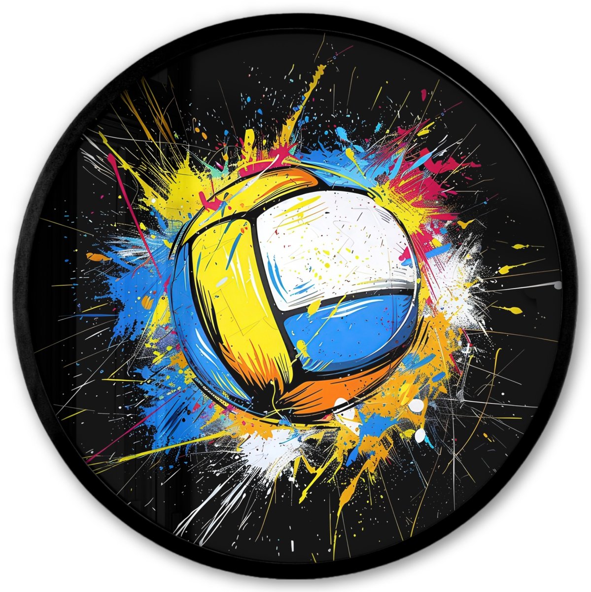 FrameYourWall Poster in lijst Rond - Fotolijst 40x40 cm - Posters - Graffiti - Sport - Volleybal - Bal - Ronde posterlijst zwart - Decoratie - Wanddecoratie woonkamer - Muurdecoratie slaapkamer