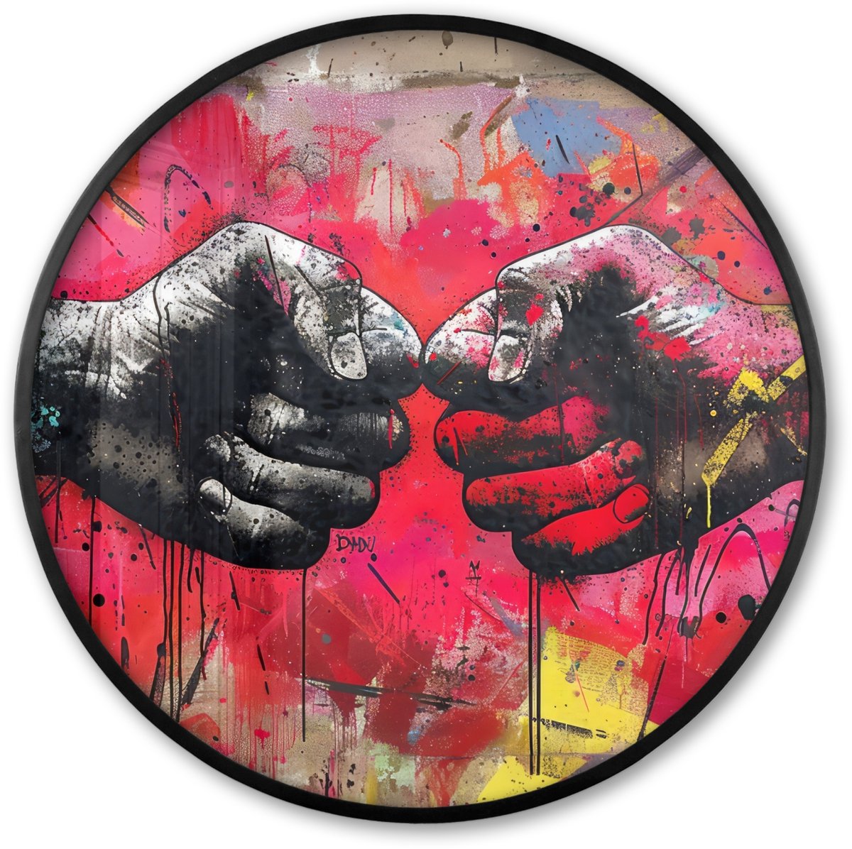 FrameYourWall Poster in lijst Rond - Fotolijst 80x80 cm - Posters - Street art - Graffiti - Handen - Kunst - Abstract - Ronde posterlijst zwart - Decoratie - Wanddecoratie woonkamer - Muurdecoratie slaapkamer