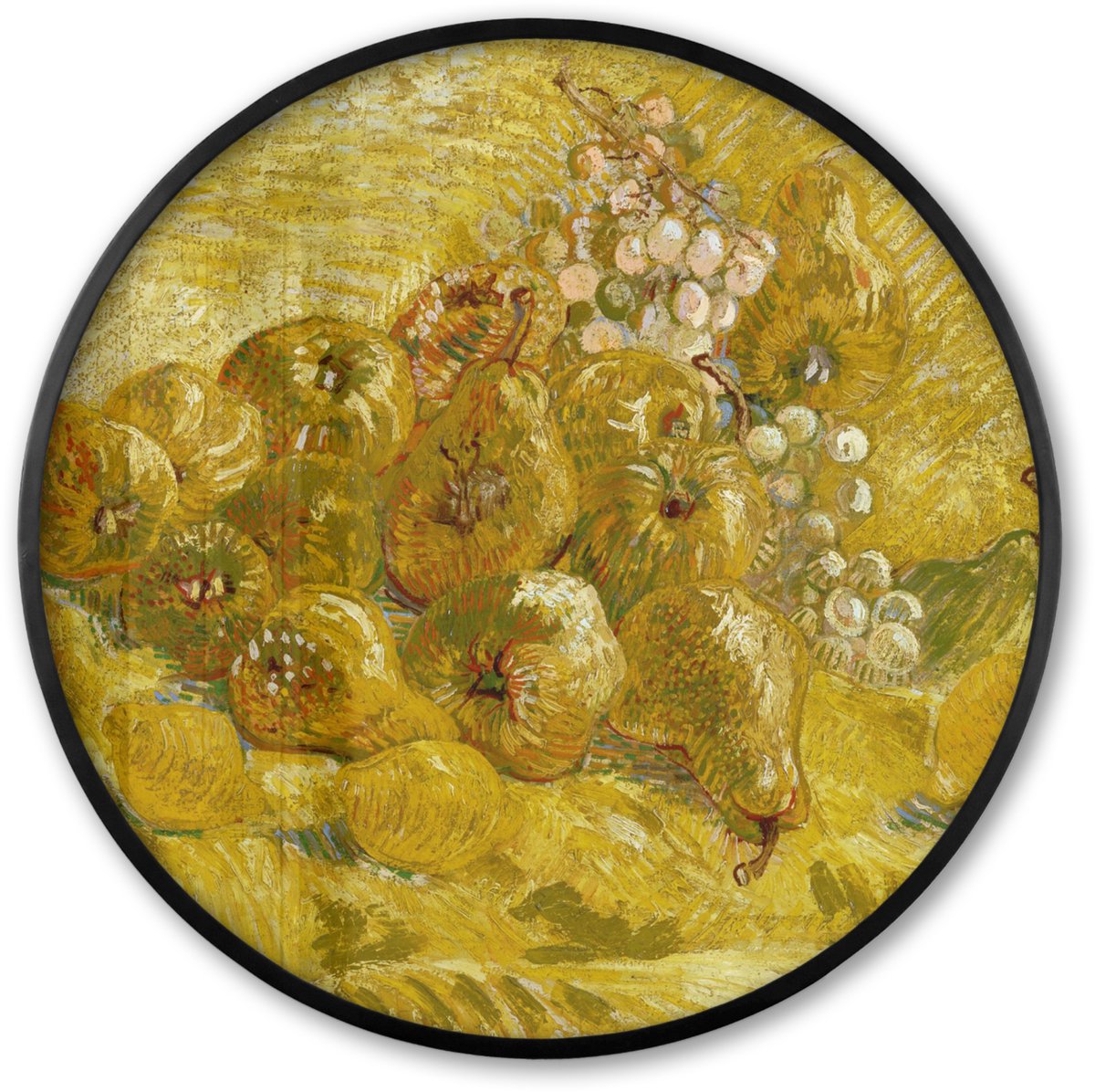 FrameYourWall Poster in lijst Rond - Fotolijst 60x60 cm - Posters - Kweeperen, citroenen, peren en druiven - Vincent van Gogh - Ronde posterlijst zwart - Decoratie - Wanddecoratie woonkamer - Muurdecoratie slaapkamer Multicolor