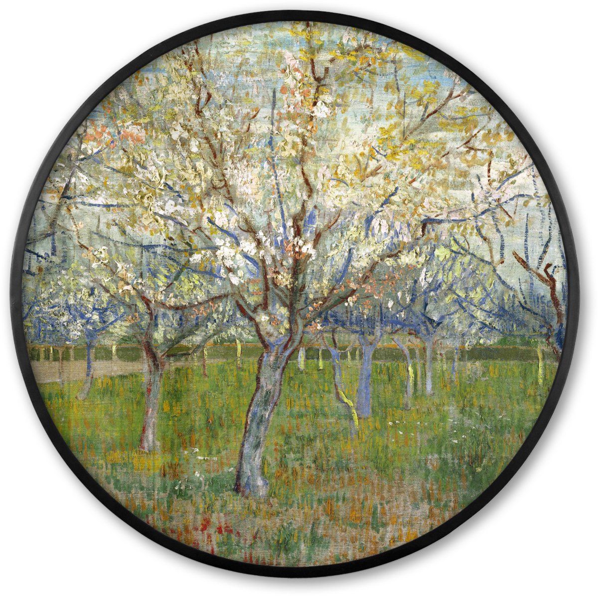 FrameYourWall Poster in lijst Rond - Fotolijst 80x80 cm - Posters - De roze boomgaard - Vincent van Gogh - Ronde posterlijst zwart - Decoratie - Wanddecoratie woonkamer - Muurdecoratie slaapkamer Multicolor