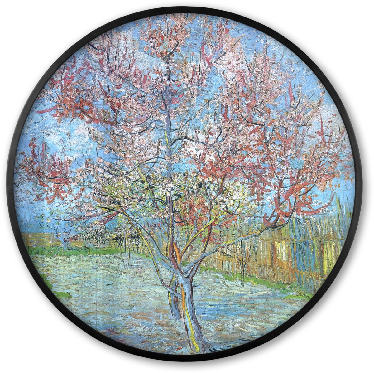 FrameYourWall Poster in lijst Rond - Fotolijst 80x80 cm - Posters - De roze perzikboom - Vincent van Gogh - Ronde posterlijst zwart - Decoratie - Wanddecoratie woonkamer - Muurdecoratie slaapkamer Multicolor