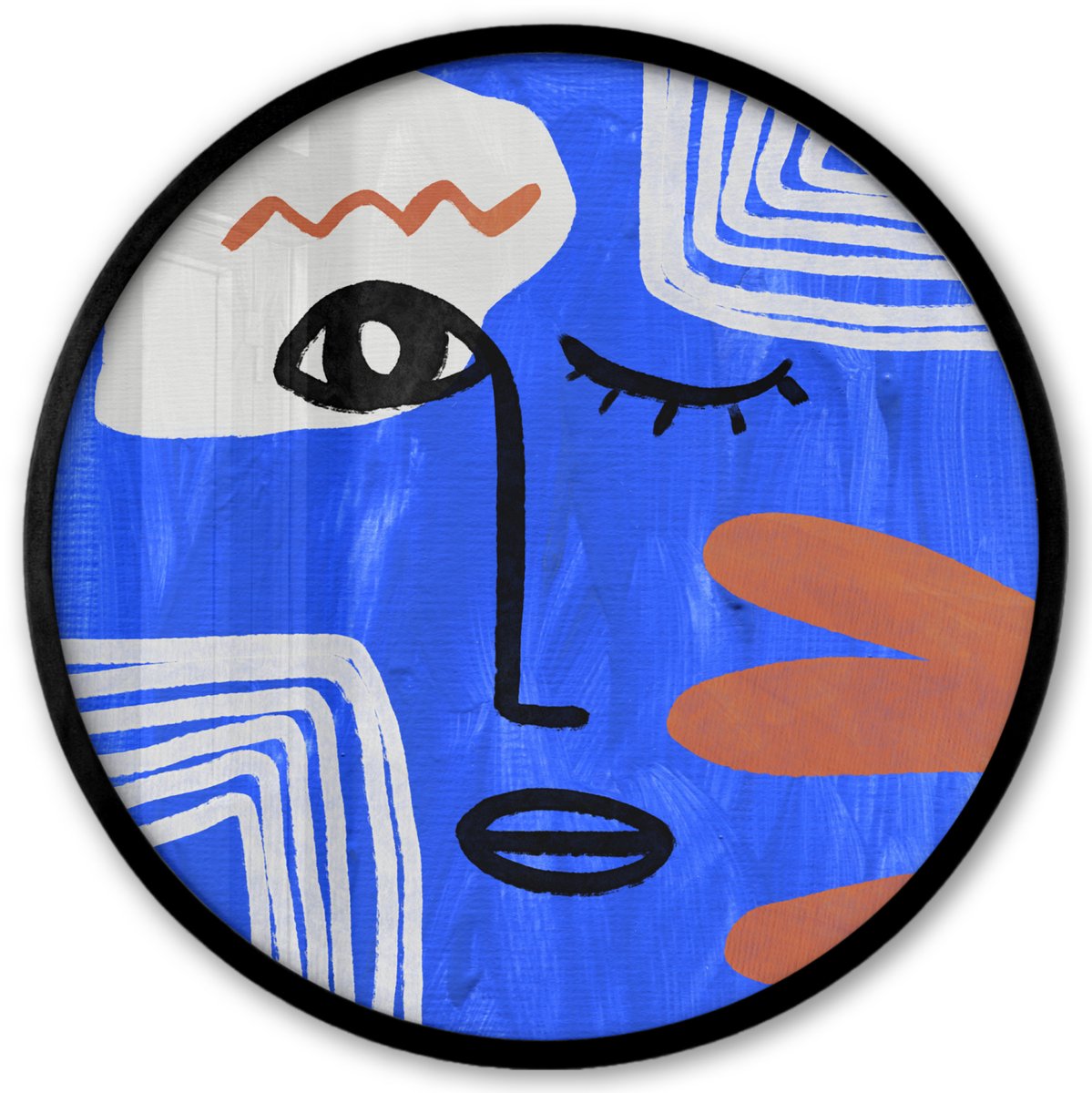 FrameYourWall Poster in lijst Rond - Fotolijst 40x40 cm - Posters - Portret - Blauw - Abstract - Ronde posterlijst zwart - Decoratie - Wanddecoratie woonkamer - Muurdecoratie slaapkamer Multicolor