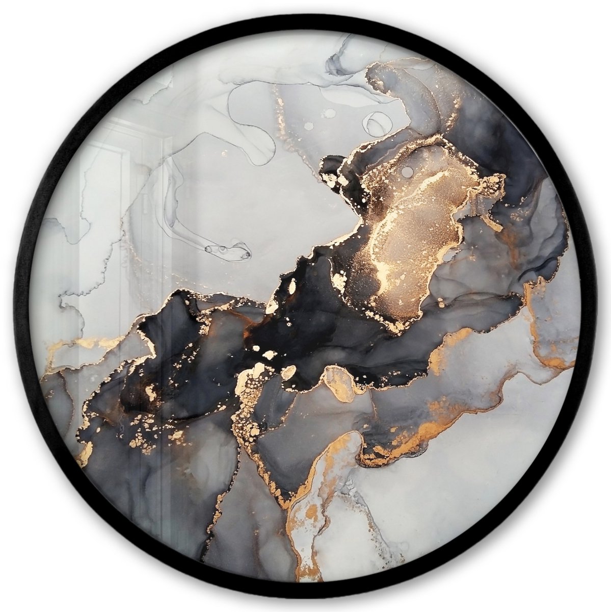 FrameYourWall Poster in lijst Rond - Fotolijst 40x40 cm - Posters - Zwart - Marmer - Luxe - Goud - Ronde posterlijst zwart - Decoratie - Wanddecoratie woonkamer - Muurdecoratie slaapkamer