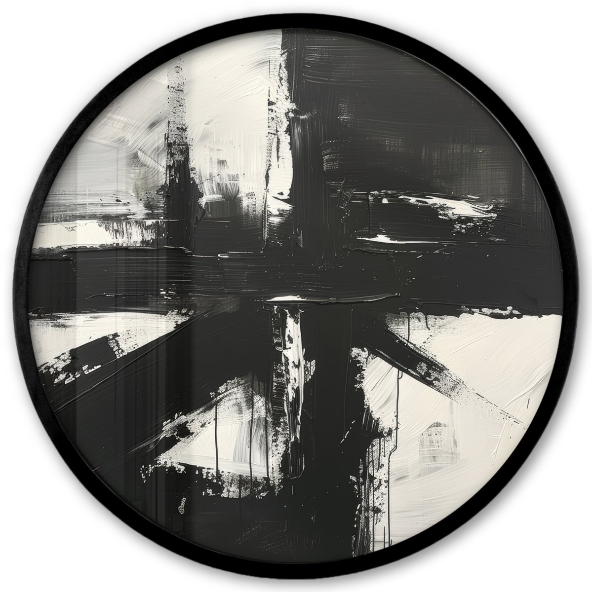 FrameYourWall Poster in lijst Rond - Fotolijst 40x40 cm - Posters - Modern - Zwart wit - Abstract - Kunst - Ronde posterlijst zwart - Decoratie - Wanddecoratie woonkamer - Muurdecoratie slaapkamer