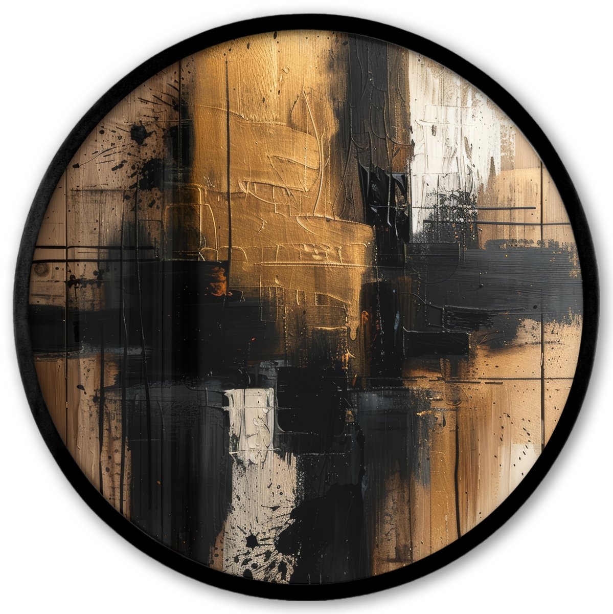 FrameYourWall Poster in lijst Rond - Fotolijst 40x40 cm - Posters - Modern - Zwart - Goud - Verf - Ronde posterlijst zwart - Decoratie - Wanddecoratie woonkamer - Muurdecoratie slaapkamer