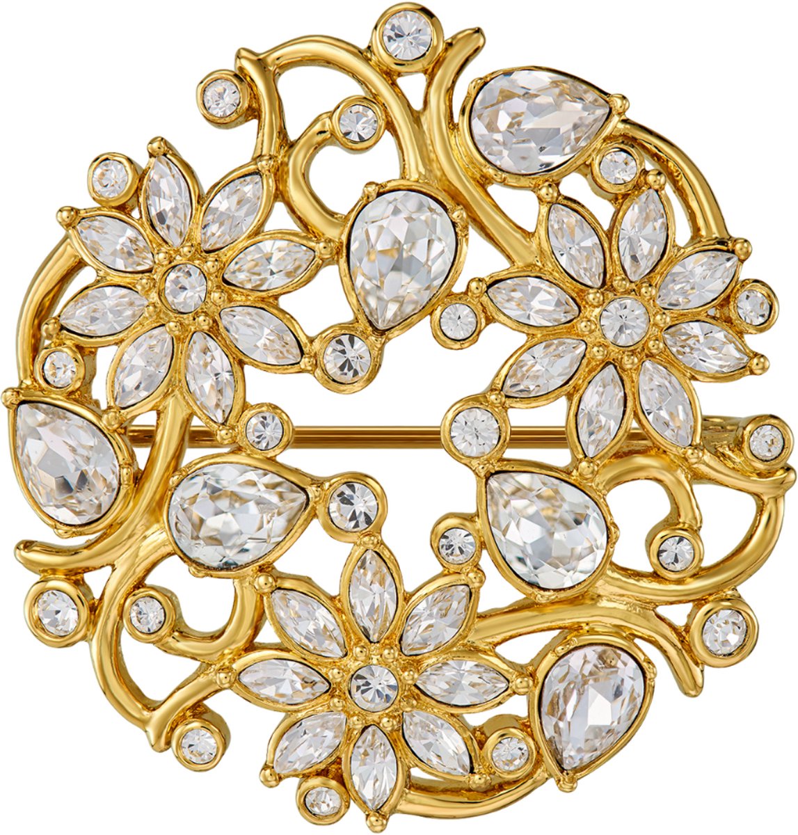 Traveller Broche - Broches Dames - 22kt Verguld - Kristallen - Gebloemd - 35 mm - 157844