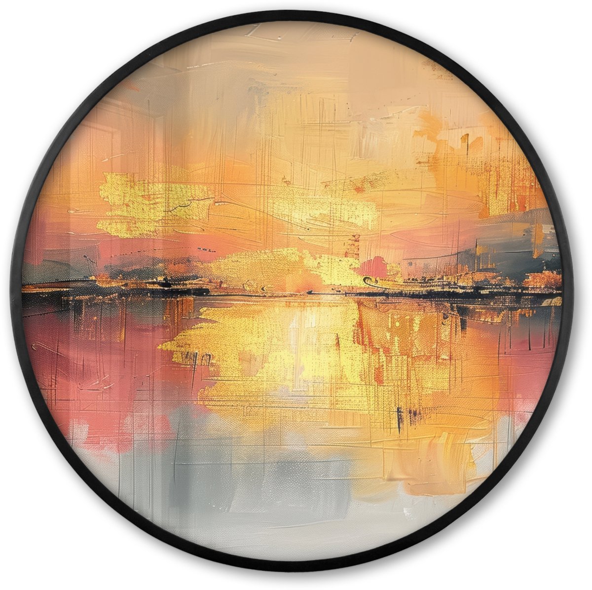 FrameYourWall Poster in lijst Rond - Fotolijst 60x60 cm - Posters - Modern - Abstract - Goud - Roze - Ronde posterlijst zwart - Decoratie - Wanddecoratie woonkamer - Muurdecoratie slaapkamer