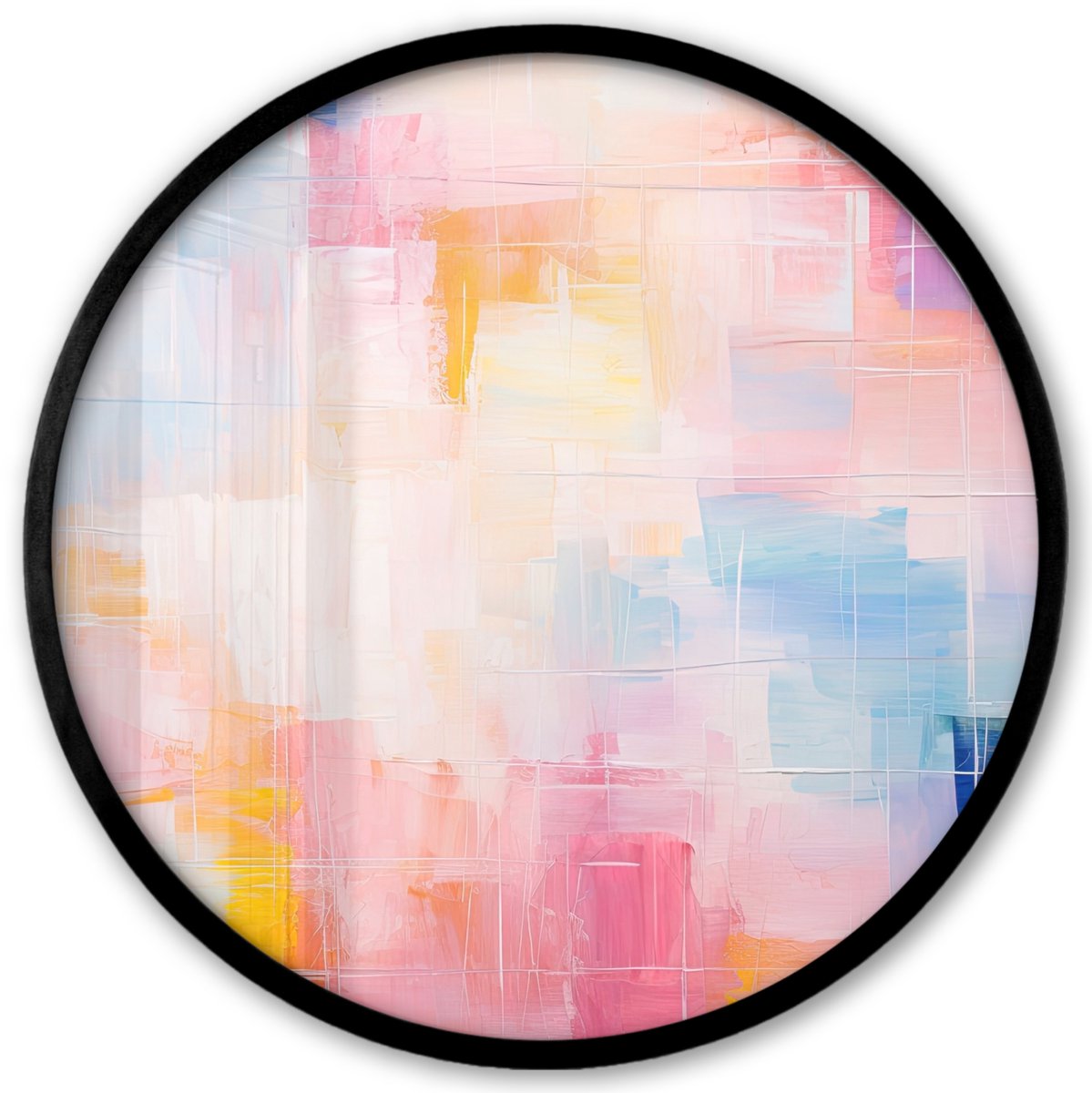 FrameYourWall Poster in lijst Rond - Fotolijst 40x40 cm - Posters - Aquarel - Pastel - Abstract - Kunst - Ronde posterlijst zwart - Decoratie - Wanddecoratie woonkamer - Muurdecoratie slaapkamer Abstracte kunst