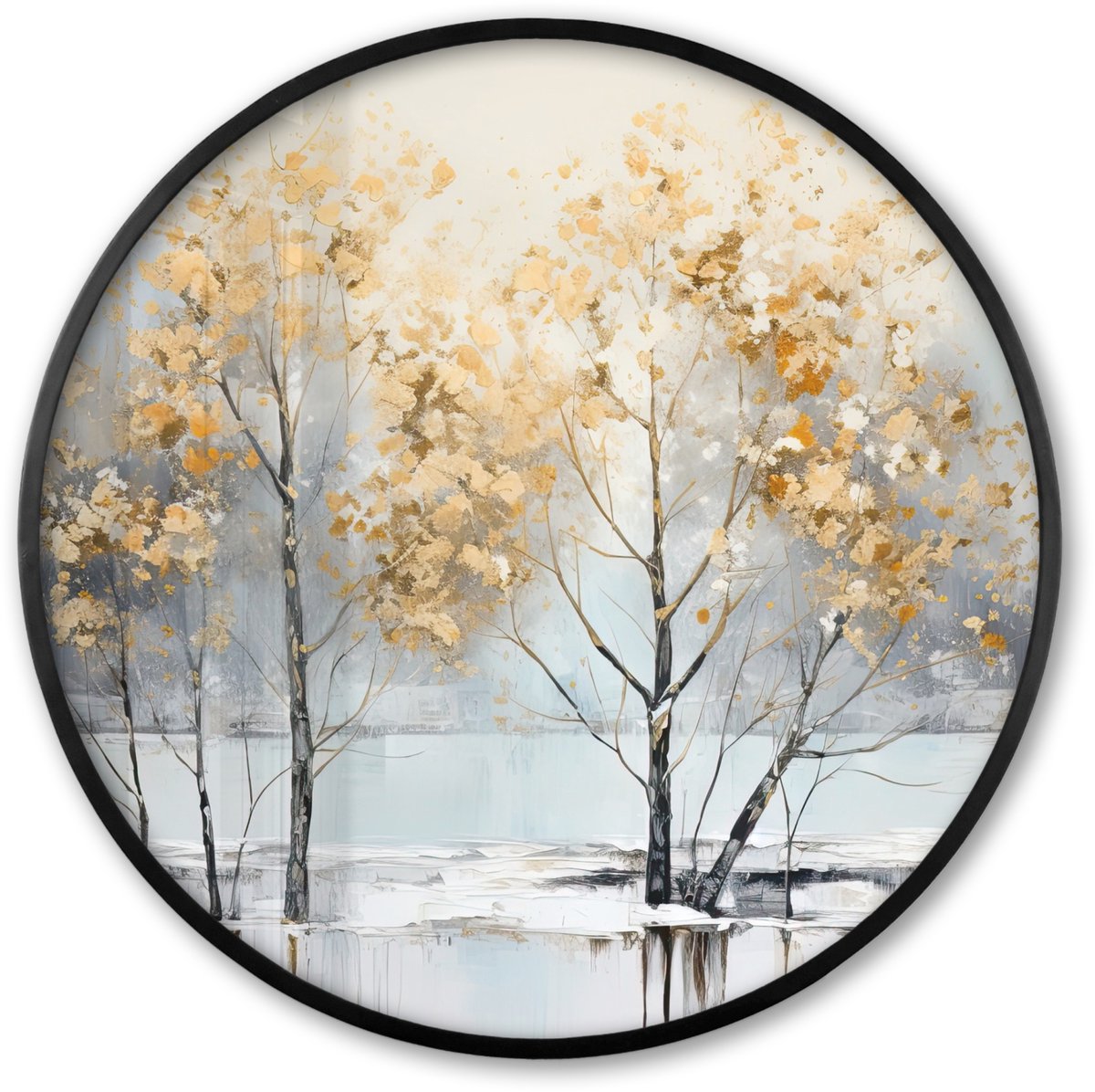 FrameYourWall Poster in lijst Rond - Fotolijst 80x80 cm - Posters - Winter - Bomen - Natuur - Acryl - Kunst - Ronde posterlijst zwart - Decoratie - Wanddecoratie woonkamer - Muurdecoratie slaapkamer Natuur - Winter