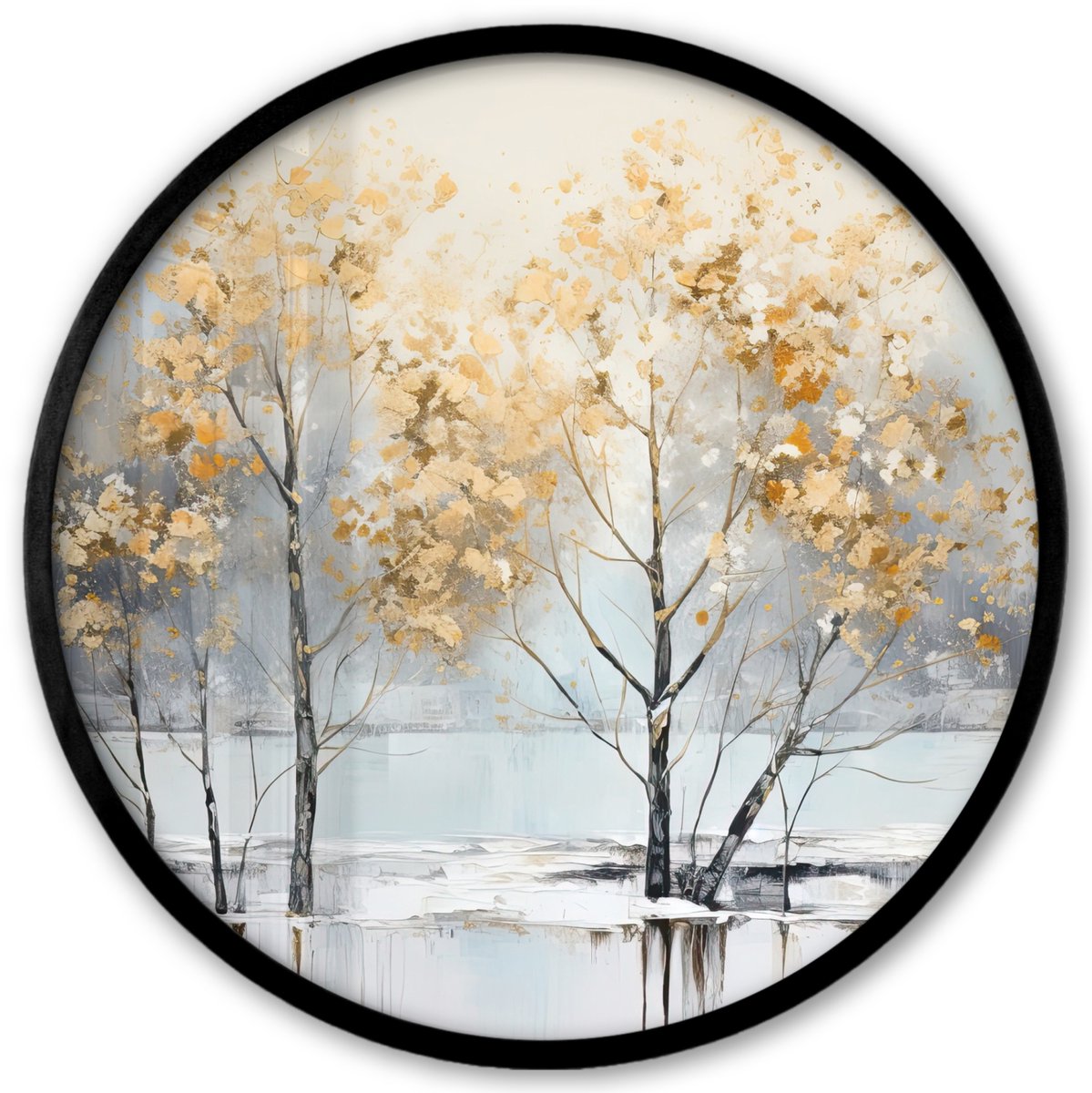FrameYourWall Poster in lijst Rond - Fotolijst 40x40 cm - Posters - Winter - Bomen - Natuur - Acryl - Kunst - Ronde posterlijst zwart - Decoratie - Wanddecoratie woonkamer - Muurdecoratie slaapkamer Natuur - Winter