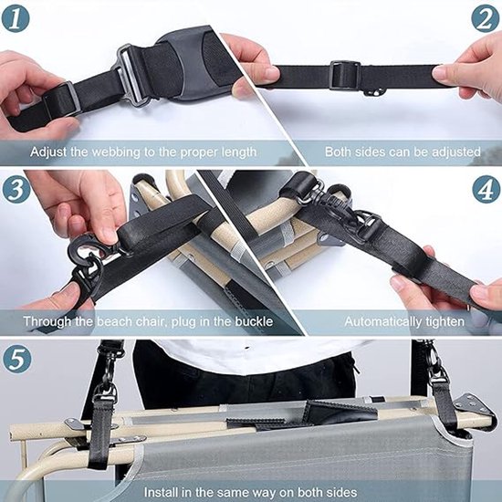 Draagriem - verstelbare draagriem - draagriem voor strandstoel - draagriem voor scooter - geschikt voor loopfietsen, strandstoelen, vouwfietsen en snowboards (3,8 x 180 cm - zwart) — afbeelding 4