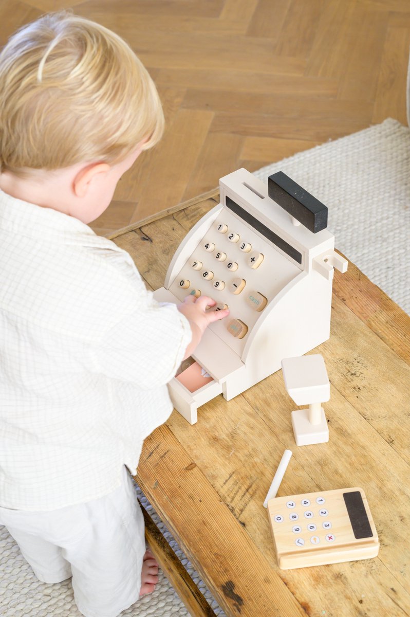 Babiem® Coco - Speelgoed Kassa - 42-Delige Set - Incl. Scanner, Pasjes en Geld - Montessori Speelgoed - 18 x 18 x 23 cm - FSC Hout — afbeelding 5
