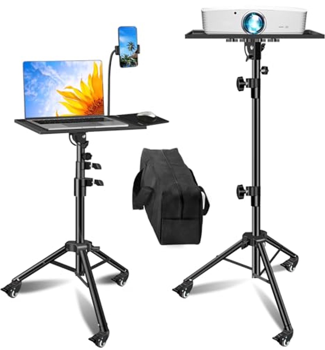 Duurzaam Metalen Laptopstatief met Wielen - Opvouwbaar en In Hoogte Verstelbaar