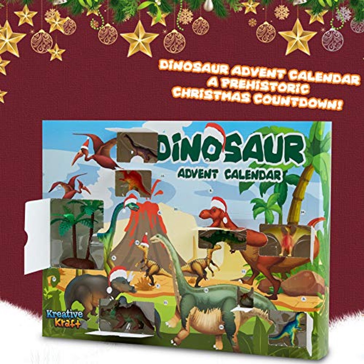 Adventskalender 2024 voor kinderen met speelgoeddinosaurussen