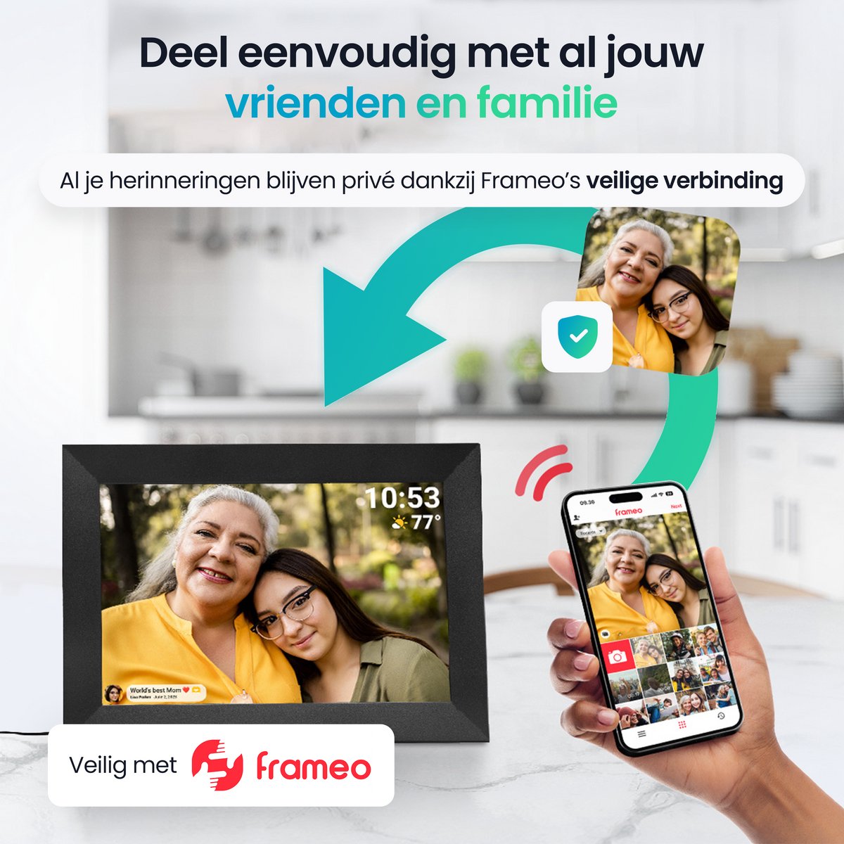 Siltcon® Digitale Fotolijst met WiFi - 10.1 Inch HD Display - Frameo App - Digitaal Fotolijstje - 16GB Opslag - IPS Touchscreen - Wereldwijd delen - Geen Abonnement - Foto & Video thumbnail 6