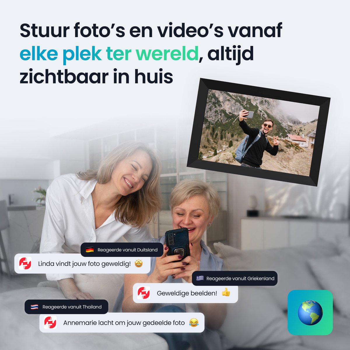 Siltcon® Digitale Fotolijst met WiFi - 10.1 Inch HD Display - Frameo App - Digitaal Fotolijstje - 16GB Opslag - IPS Touchscreen - Wereldwijd delen - Geen Abonnement - Foto & Video thumbnail 5