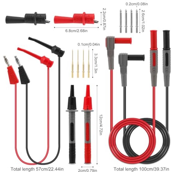 Multimeter Test Cables Set, Contains Crocodile Clips 4mm Stackable ...