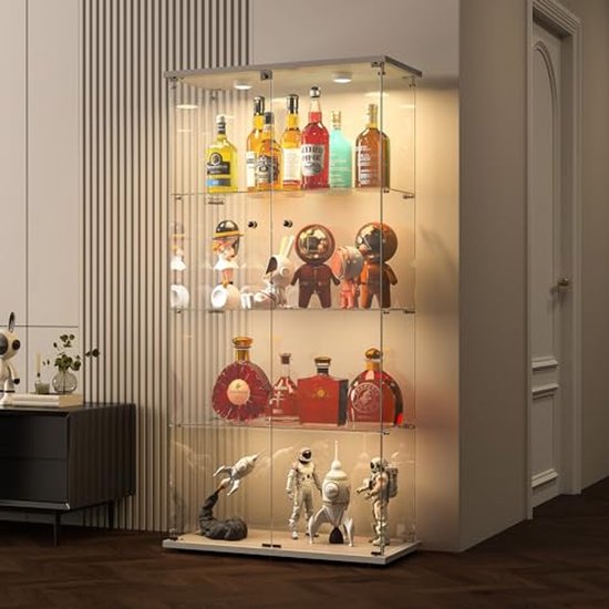 TA-VIGOR Transparante vitrinekast van acryl, 15 x 15 x 30 cm, in elkaar te zetten toonbank doos, kubus, organisator, standaard, stofdichte bescherming, showcase met zwarte basis voor actiefiguren