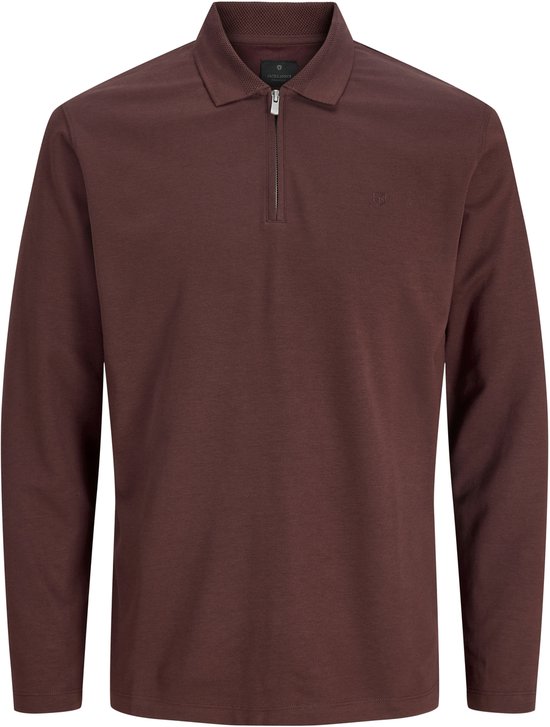 Bordeauxrood polo shirt met lange mouwen, ritssluiting en een geborduurd logo op de borst.