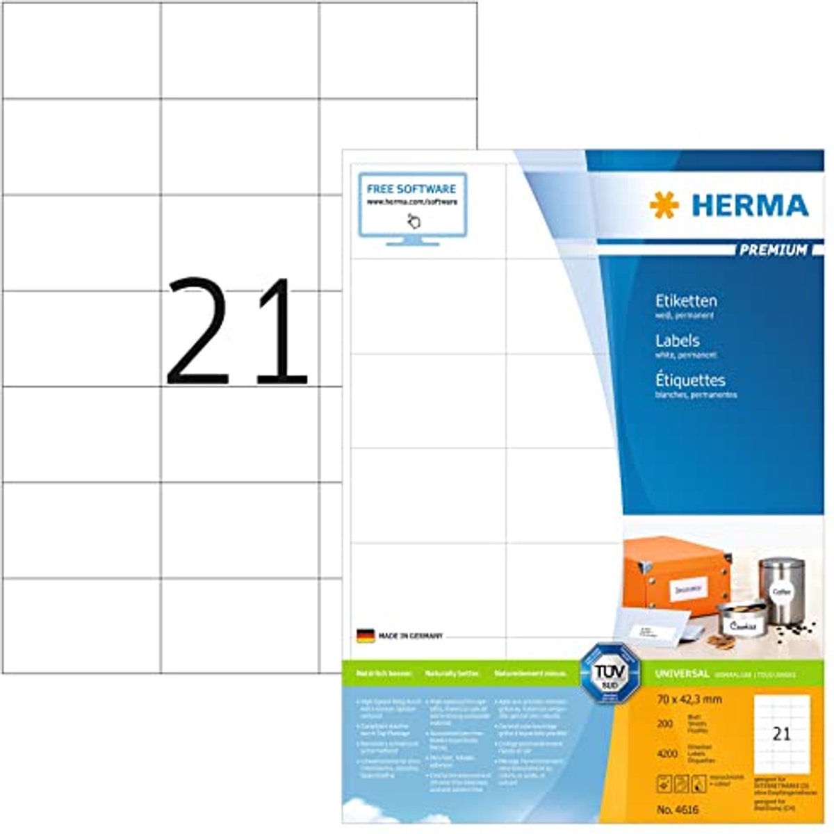 Universele A4 Etiketten 70 x 42,3 mm - 200 Vel, Zelfklevend, Printbaar, Blanke Adresetiketten
