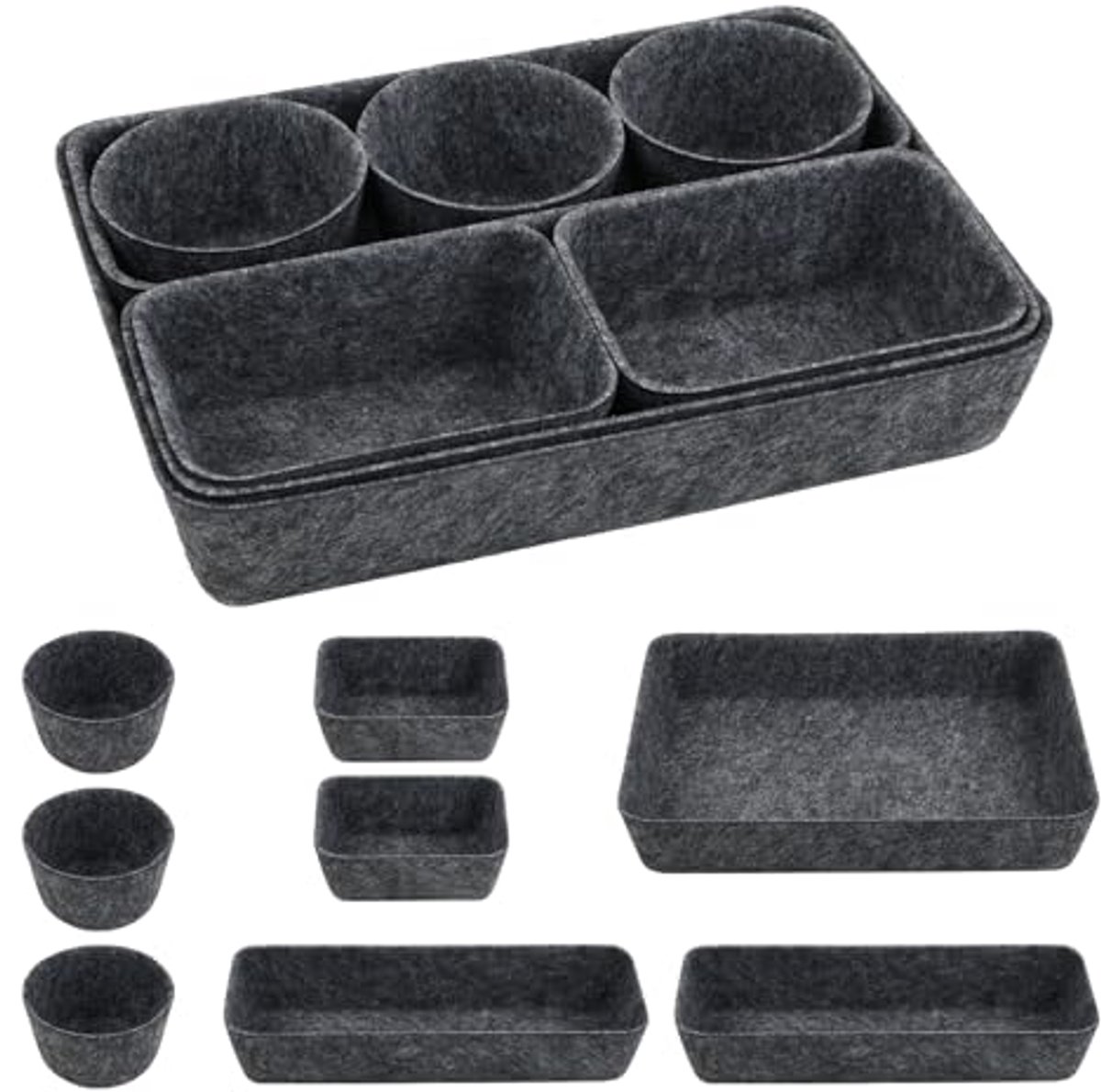 Set van 8 modulaire vilten lade-organizers voor een opgeruimd huis