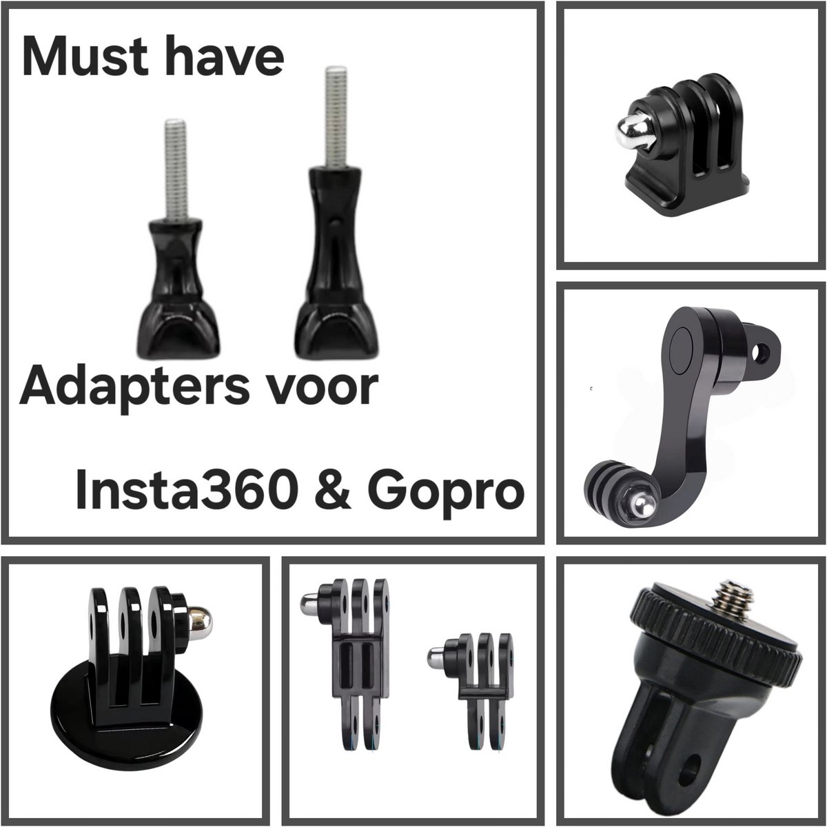 Adapters Bundle 4 Insta360 /Gopro - Accessoires voor Insta360 GoPro - 1/4 Adapter - Lang/Korte Arm Gopro - Universele Adapters - 360 Draaibare - Schroef Insta360 GoPro - Accessoires Gopro Hero 13 12 11 10 9 8 7 6 54 - Insta360 One X4 Adapters Adapte