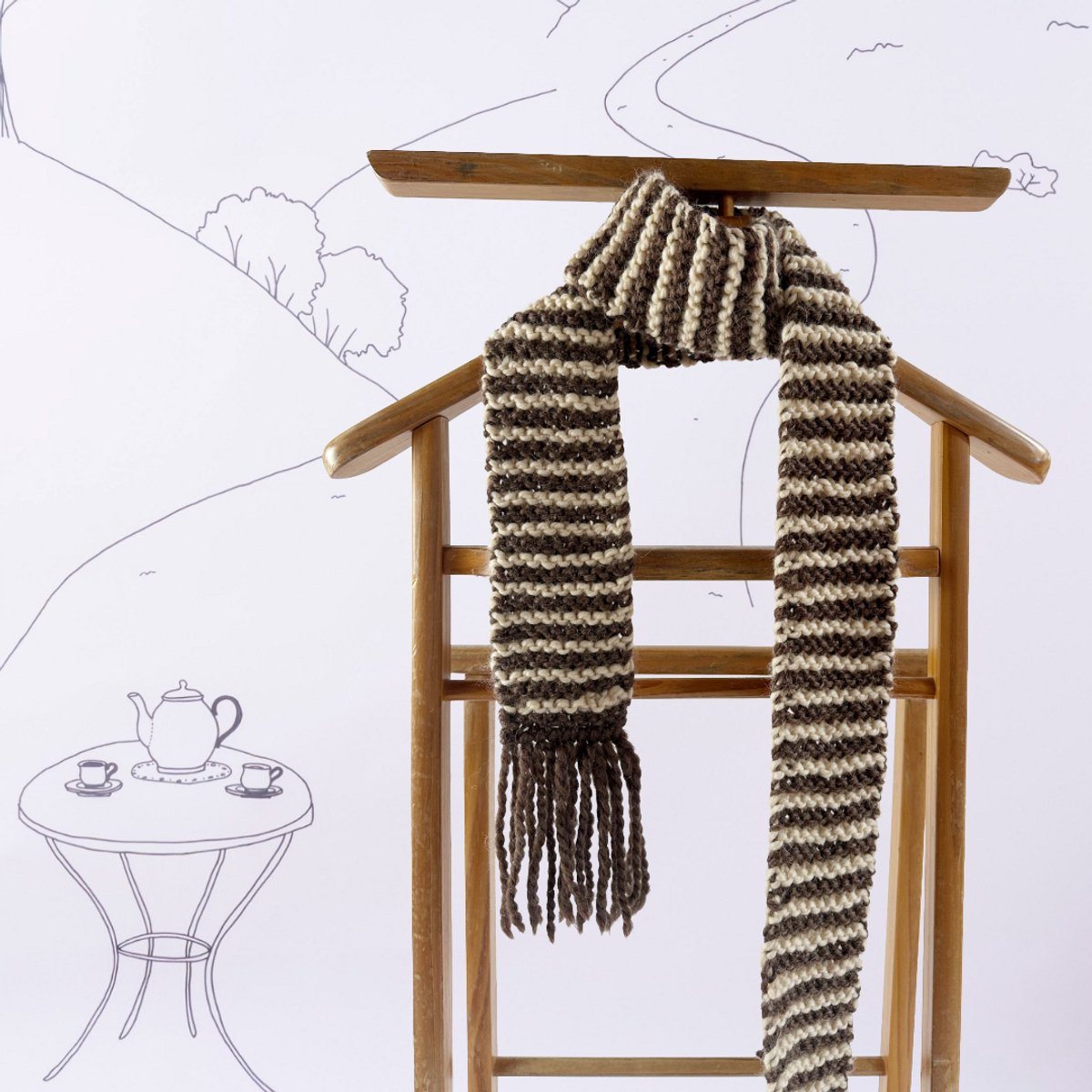 All-in-Breipakket voor beginners-Easy scarf-streepjes Chocolate+cream
