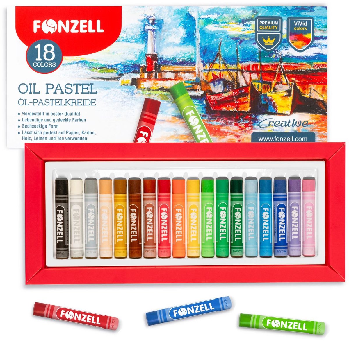 Fonzell Oliepastel set – premium quality oliekrijt – 18 kleuren pastelkrijtjes