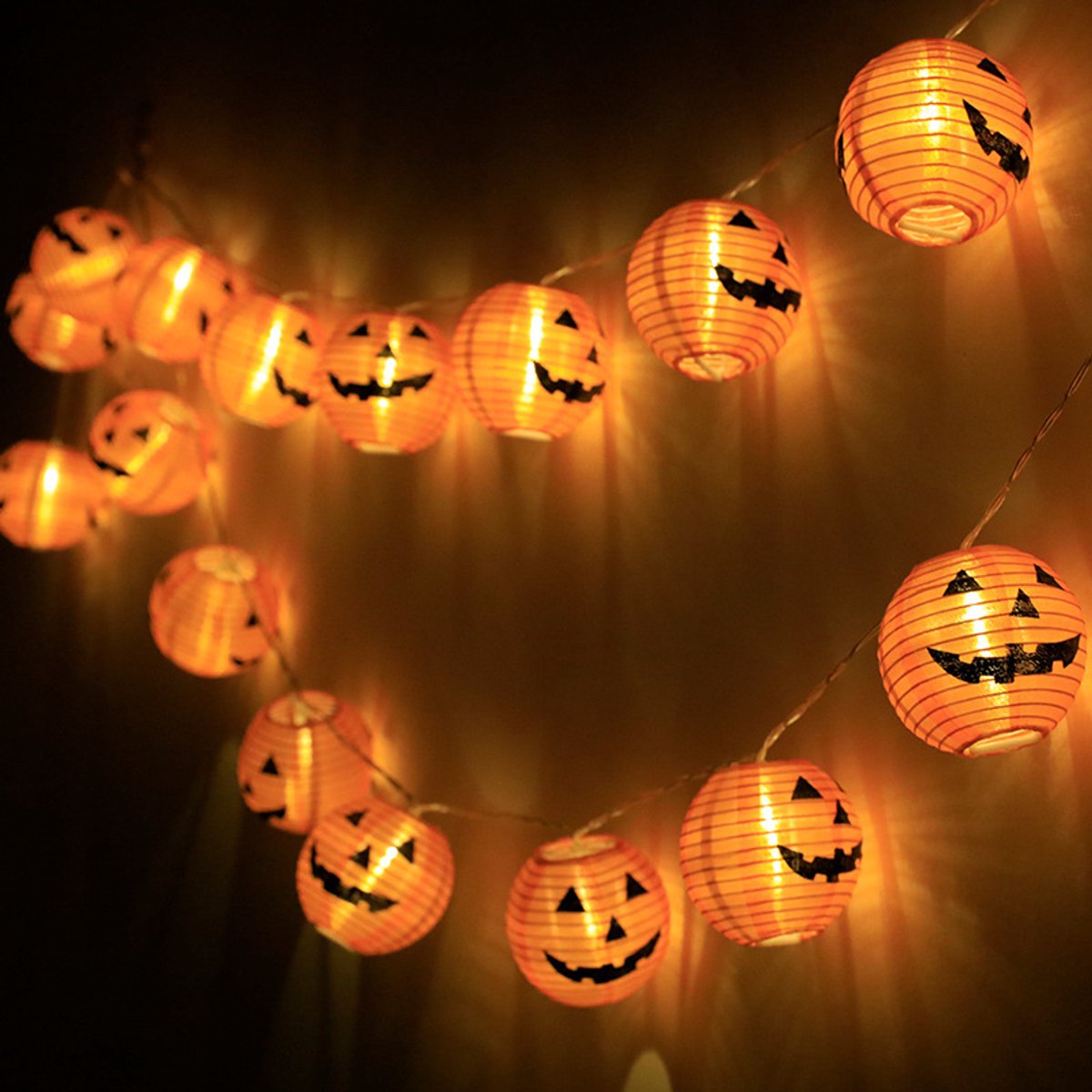 Daity Halloween pompoen lantaarn lichtsnoer, 20 stuks oranje lichtsnoerinzetstukken, mini jack-o-lantern pompoen decoratie koppelbare lampjes, 3 meter lichtsnoer voor buiten Halloween decoraties