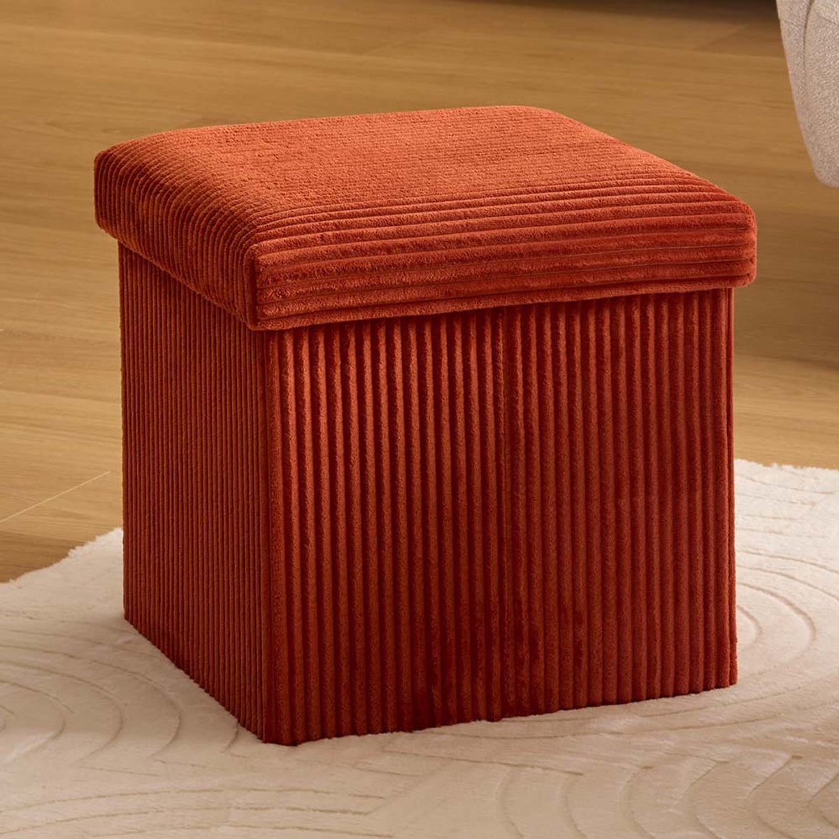 Corduroy Poef + Opbergbox Calie Rood