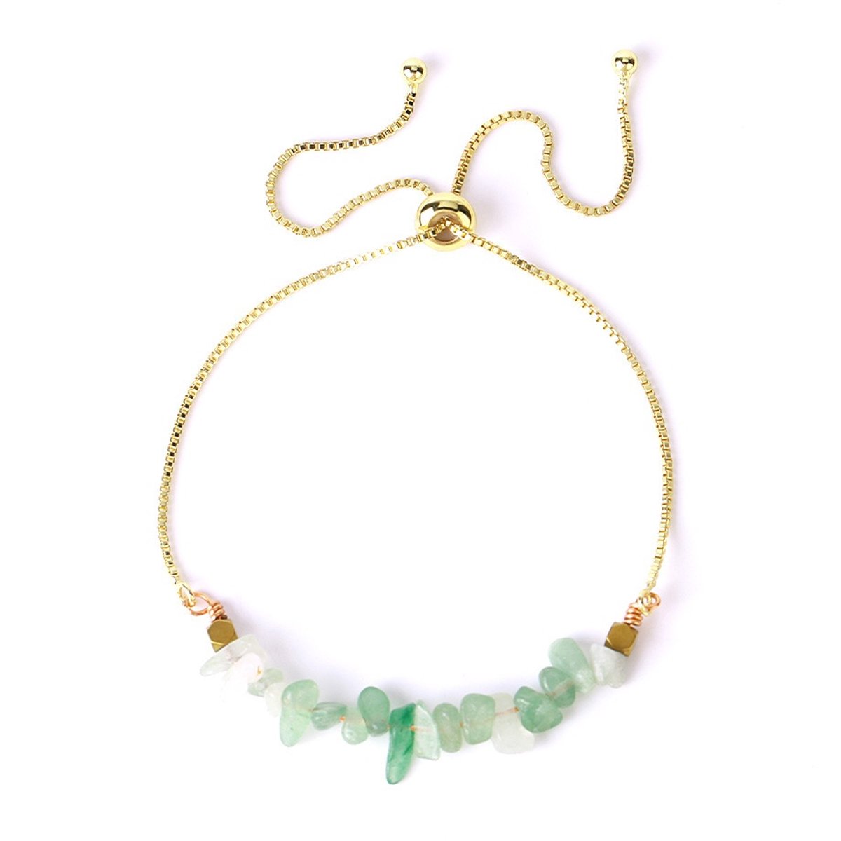 Groene Aventurijn Armband Dames - Goudkleurig - Edelsteen Natuursteen - Verstelbaar - Kasey