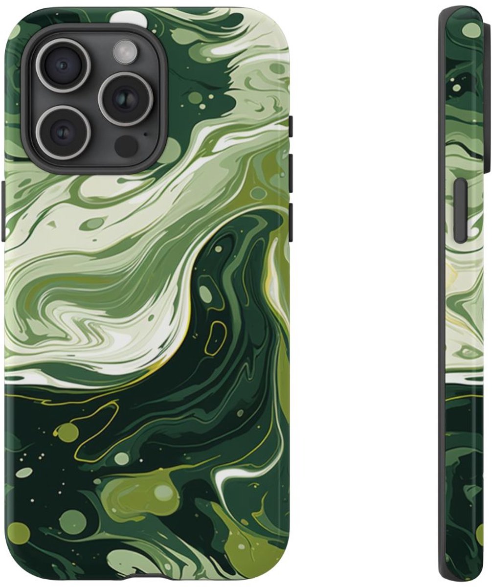 Groene Suminagashi Marmer Abstract – Telefoonhoesje Geschikt voor iPhone 15 Pro Max
