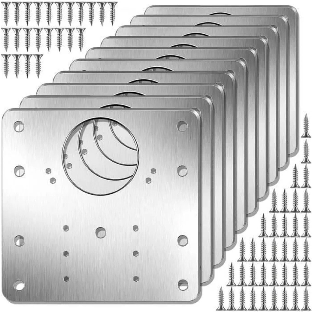 EXCITAT Scharnierreparatieplaten - roestvrij staal - 9 x 9 cm - inclusief schroeven - voor het repareren van deuren, kasten, meubels, laden, dozen en ramen - 10 stuks