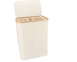KROMS Wasmand 3 vakken - Beige - 160L - Extra groot model - Inclusief NL & ENG Labels – Wassorteerder bamboe - Laundry basket - Wasmand met deksel - Opvouwbaar