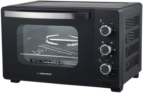 Mini four Esperanza Napoli – 25 litres – Avec convection et rôtisserie – 1600 W – Zwart – 5 réglages de cuisson